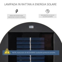Lanterna Solare da Giardino con Luce LED in Rattan e Metallo , Ø21.5x61cm, Marrone