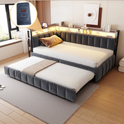 DESMIU Divano letto 90 × 200 cm 1 posto con LED regolabile, USB e Type-C, senza materasso, in velluto grigio