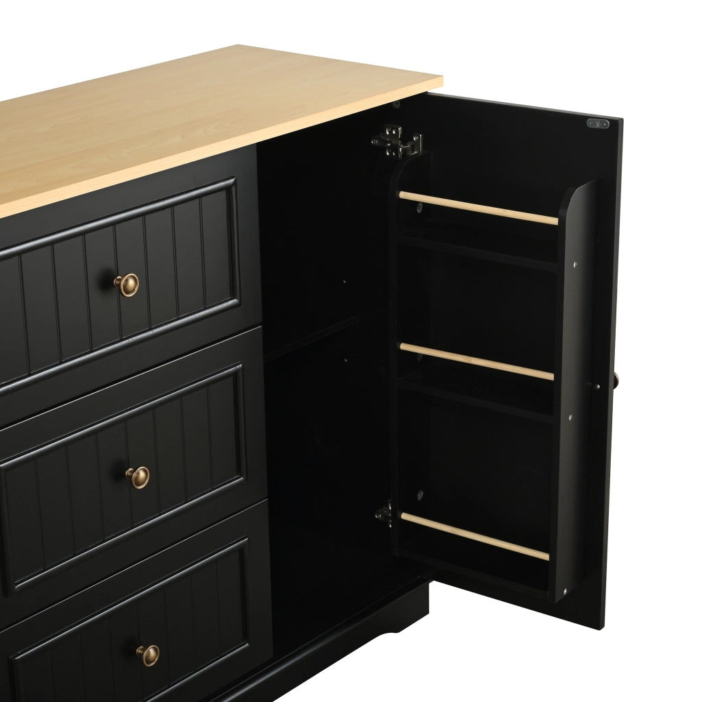 Credenza e madia moderna con 3 cassetti e ante, per soggiorno e sala da pranzo, in MDF, nero, 126 × 40 × 86 cm