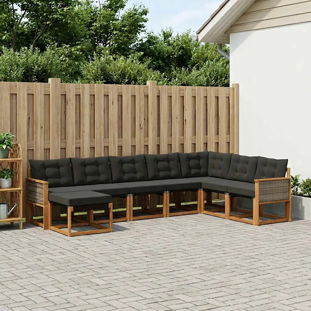 Set di divani da esterno con cuscino 8 pcs Naturale e Nero 3382140
