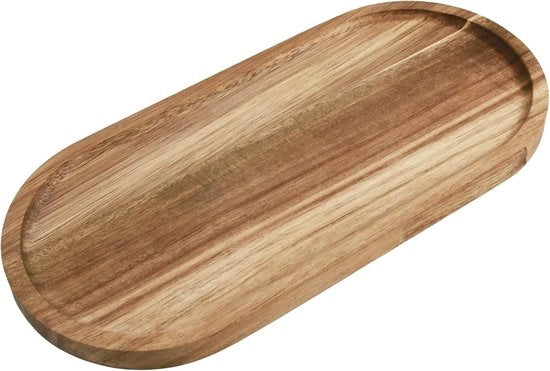 Dienblad in legno ovoidale - decorativo - versatile - 1 pezzo - acacia - 30 x 14 x 1,5 cm