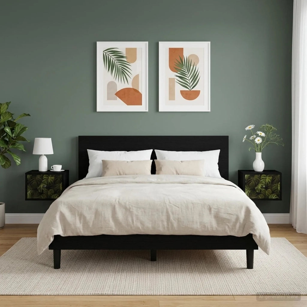 Mobiletto da comodino a parete ELBURG 2 pz Rovere Nero 8007448