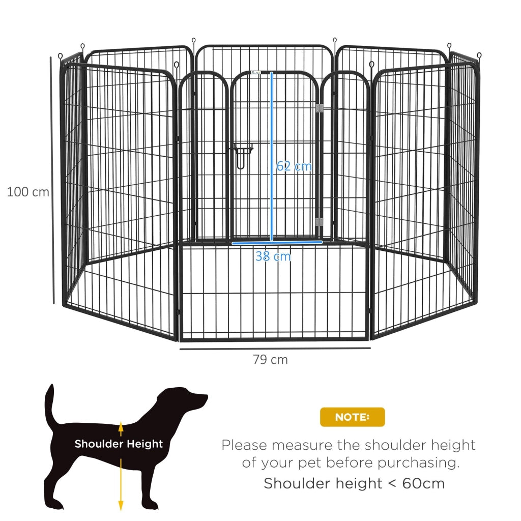 EasyComfort Recinto per Cani di Piccola Taglia a 8 Pannelli Modulabili da 80x1.5x100 cm, Box per Cani e Cuccioli Pieghevole con Porta in Acciaio con 8 Picchetti, Grigio
