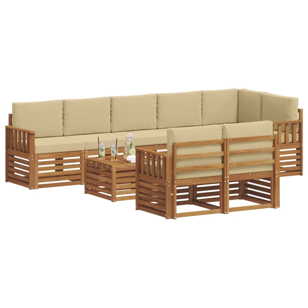 Set divani 9 pcs Naturale e Beige Legno di Acacia Massello 3375043