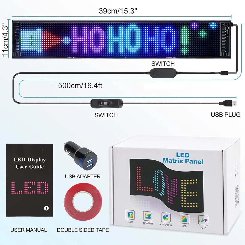 Trade Shop - Insegna A Led Programmabile Controllo App Bluetooth A Scorrimento Usb Pieghevole Auto -