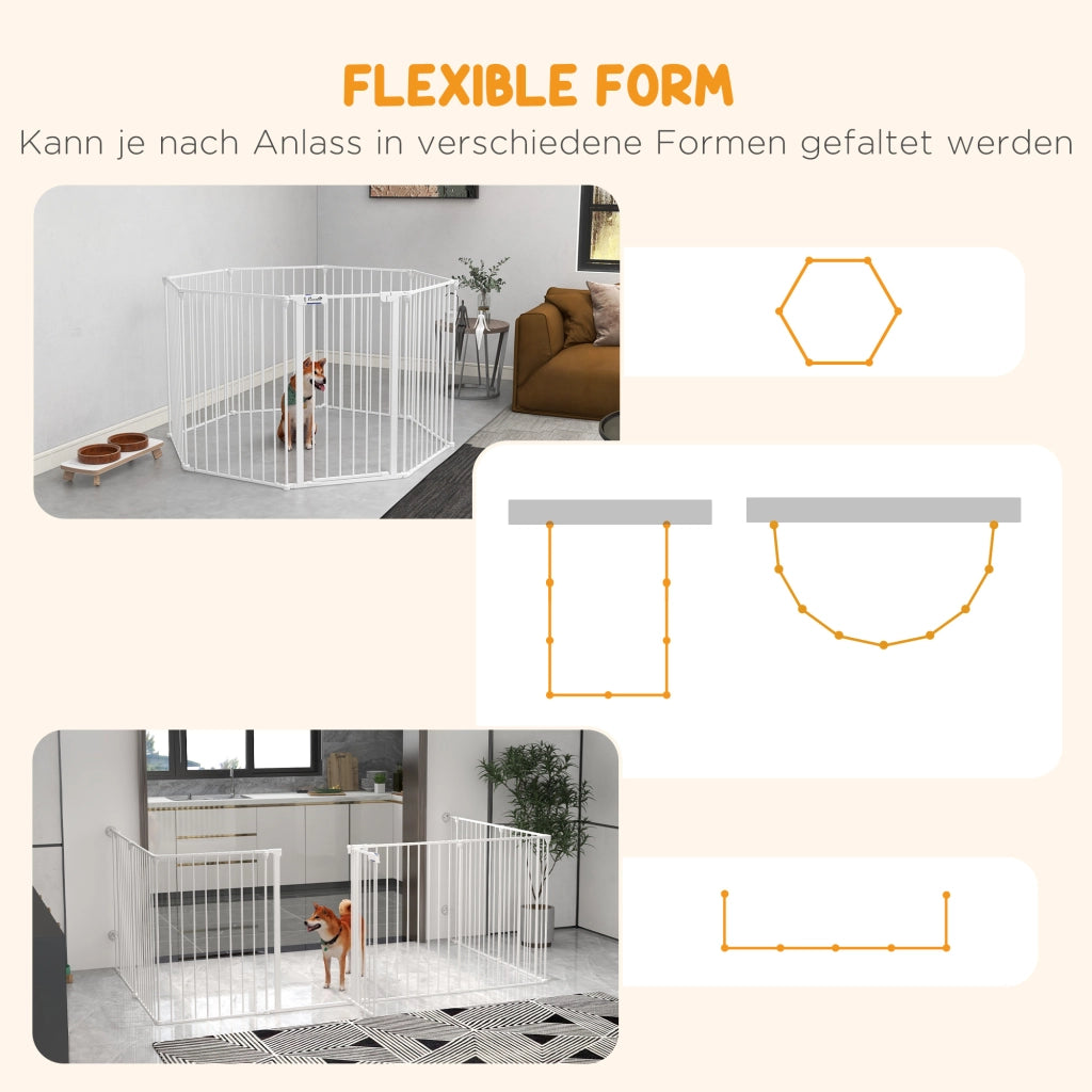 Recinto per cani 8 pannelli con porta ¨C zephmum ¨C bianco metallo 90 cm