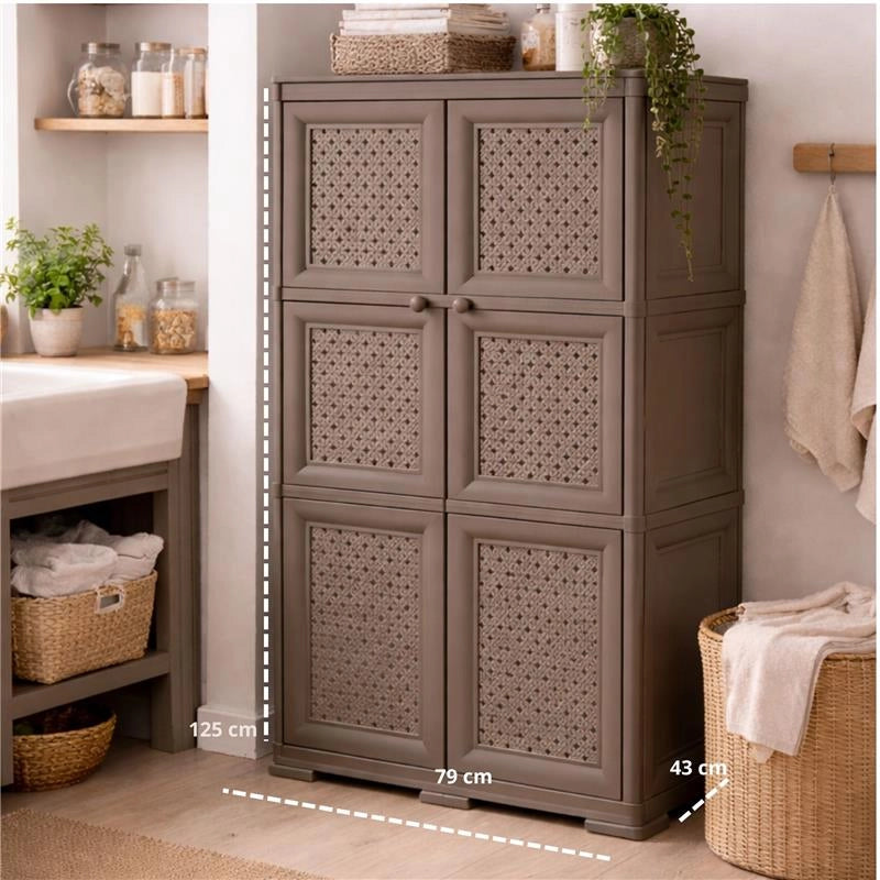 ARMADIO 3 MODULI WENGÉ 79X43X125 CM CON ANTA TRAFORATA – MOBILE ALTO SALVASPAZIO PER ZONA GIORNO E BALCONE