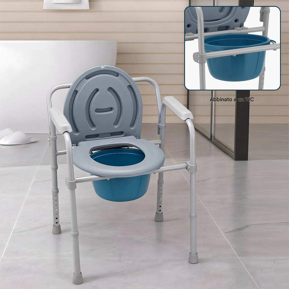Sedia Toilette Wc Metallo Leggero Vaso Removibile per Anziani Mobilità Ridotta