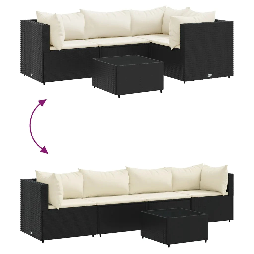 Set Divani da Giardino 5 pz con Cuscini Nero in Polyrattan 3308008