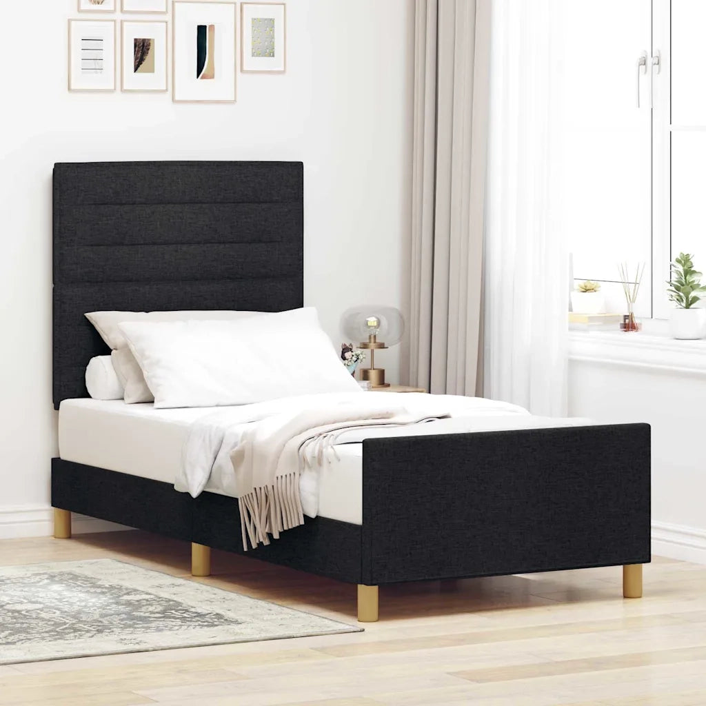 Struttura del letto con testiera Nero 90 x 190 cm Tessuto 3344615