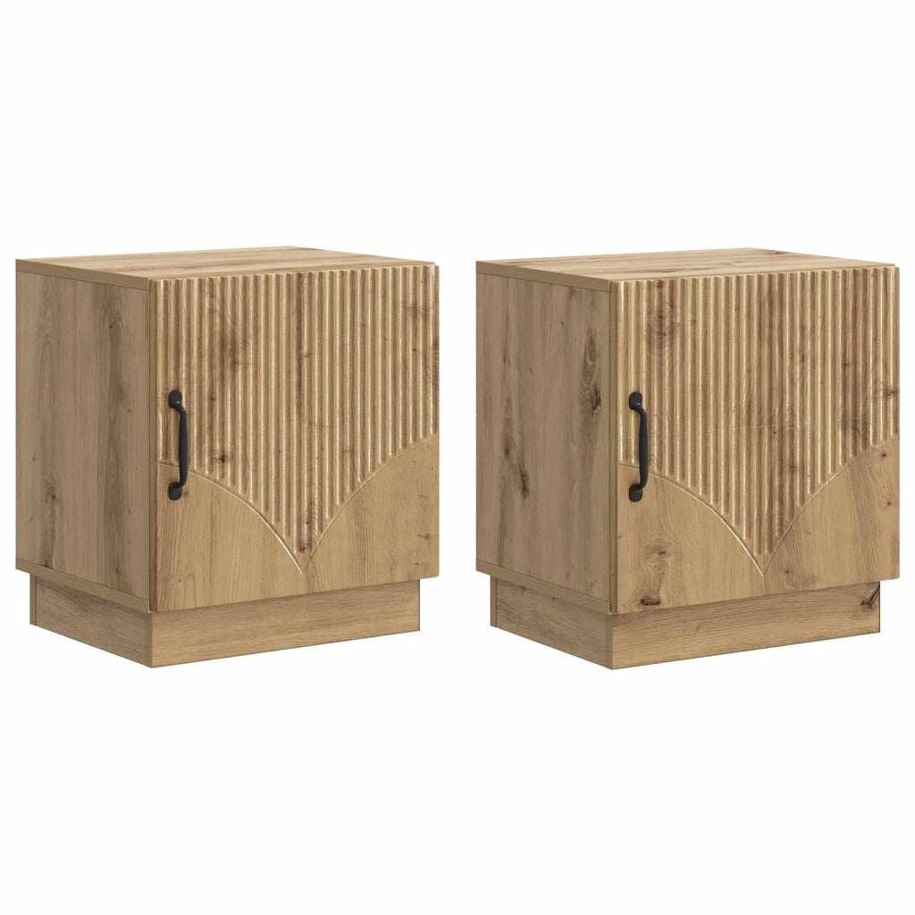 Set di 2 Comodini | Armadio da Notte | Mobiletto da notte Rovere Artigianale 43 x 34,5 x 47 cm