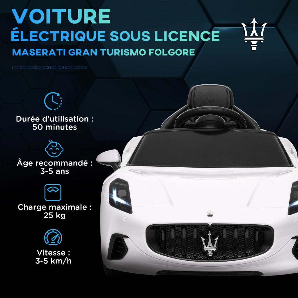 Auto elettrica per bambini Maserati Gran Turismo Folgore ¨C zephmum ¨C Bianco 12V con telecomando