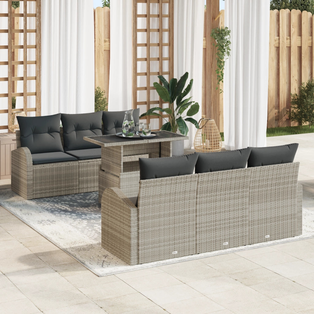 Set di Divani da Giardino  con Cuscini Grigio Chiaro Polyrattan