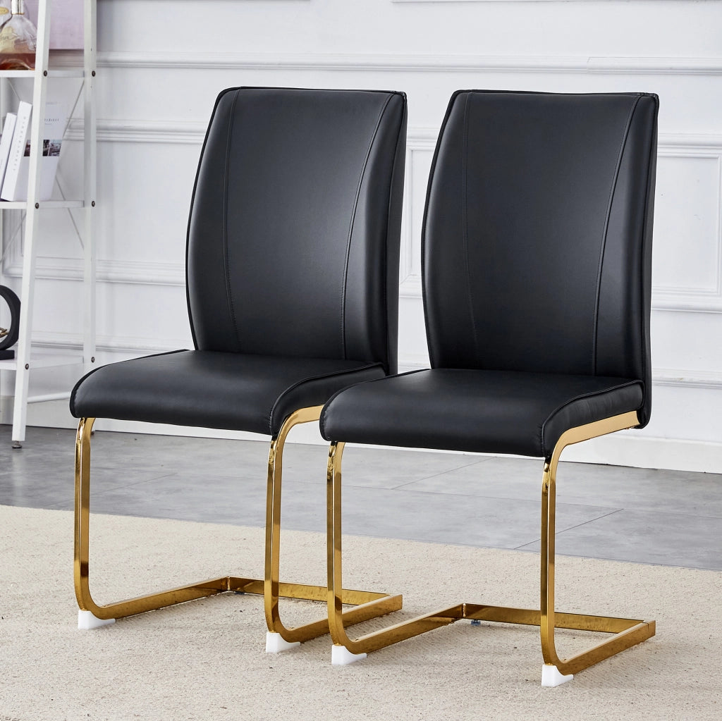 Sedia da pranzo moderna in PU nero con gambe in metallo dorato