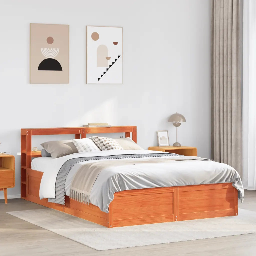 Giroletto con Testiera-Struttura Letto con testiera Marrone Cera 120x200 cm Massello Pino 186567