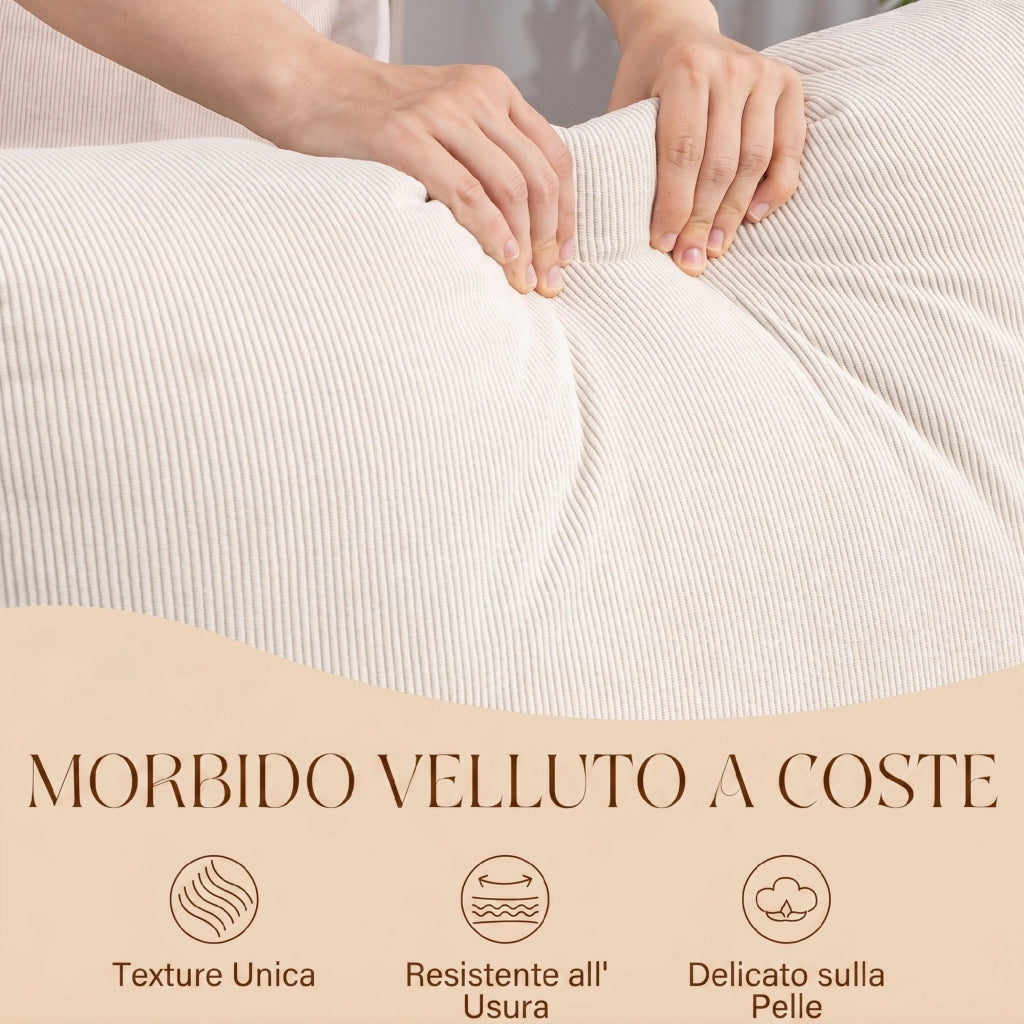 Sedia a Dondolo 70x89x97,5 cm con Poggiapiedi Schienale Reclinabile in Stile Scandinavo in Velluto a Coste Crema