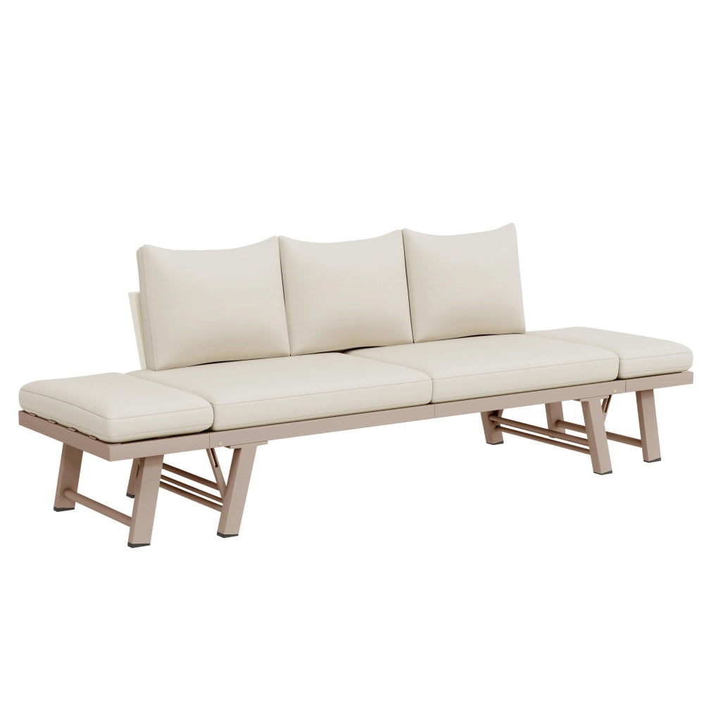 Set da giardino 3 posti con sdraio - Zephmum - Beige con braccioli pieghevoli