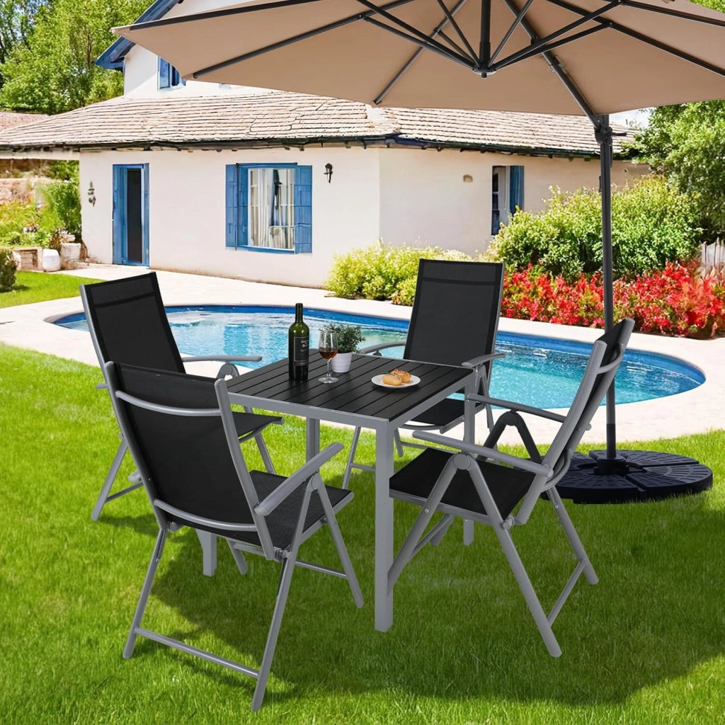 Sedie da Giardino Pieghevoli con Schienale Alto,Regolabile in 7 Posizioni,Sedie da Esterno Alluminio，Resistente Alle Intemperie，Poltrone da Giardino, Max Portata 120 kg，4 Pezzi,Nero