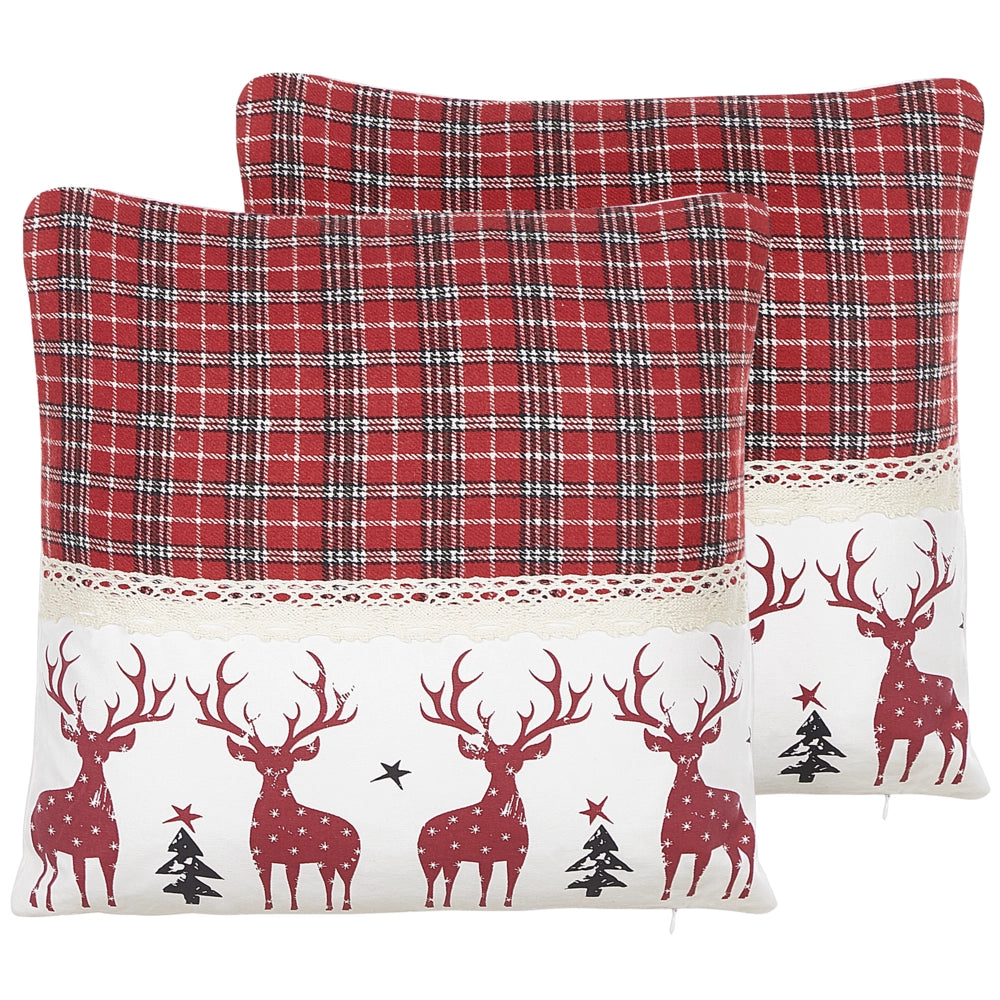 Set di 2 cuscini decorativi con renne 45 x 45 cm rosso stile moderno contemporaneo salotto camera da letto