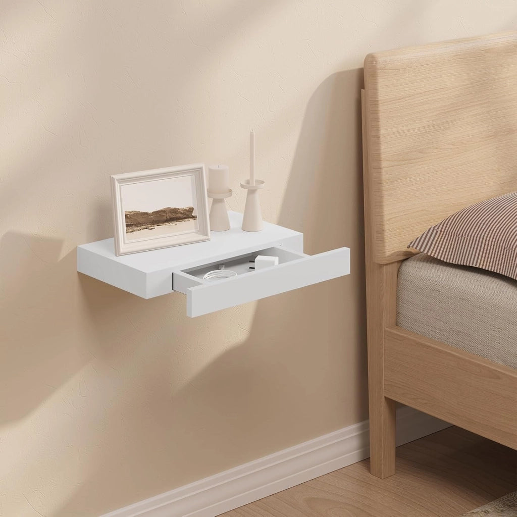 Mensola da Muro, Scaffale Parete Moderno, Mensola con Cassetto in MDF per Soggiorno, Camera da Letto, Cucina, 40x25x5cm Bianco, RG9344ws