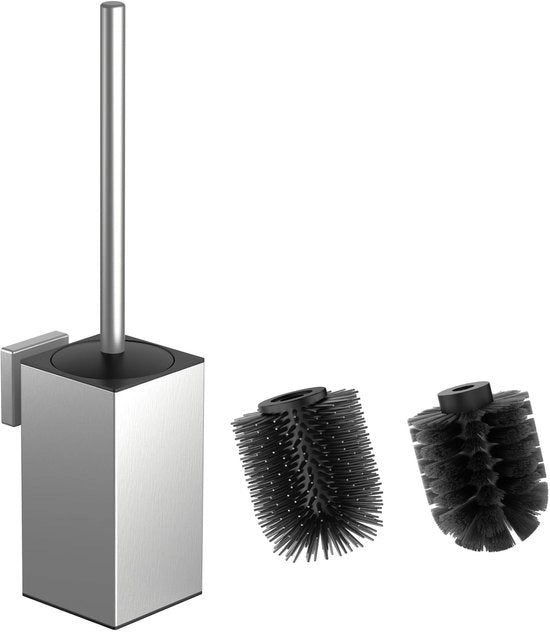 Wandgemonteerde Spazzola per il Water, Spazzola per il Water in Silicone e Supporto, Spazzola Quadrata in Acciaio Inossidabile 304, Inclusa 2 Testine (Quadrata Argento)