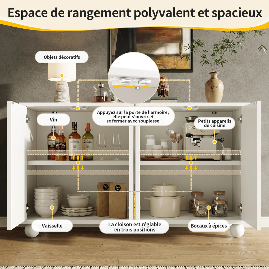 Madia con 2 Ante e Ripiano Regolabile; per Sala da Pranzo o Soggiorno in MDF; 120 × 35 × 71 cm; Bianco