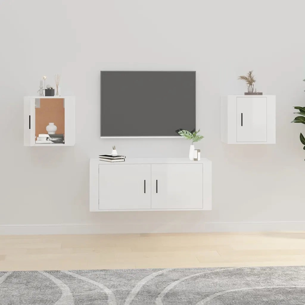 Mobili Porta TV a Parete 2 pz-Set di 2 Credenza per TV sospesa Bianco Lucido 40x34,5x40 cm