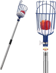 Fruitpick-up con estensione in acciaio inox, 4 metri, piatto per mele con gancio e strato di schiuma, grappolo con cesta per mele, arancione, stabilità luminosa e risparmio di spazio