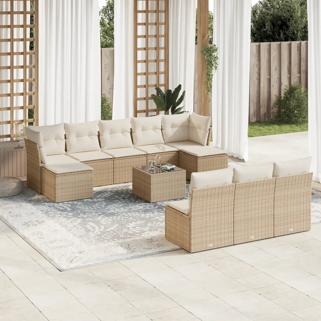 Set Divani da Giardino 11 pz con Cuscini Beige in Polyrattan