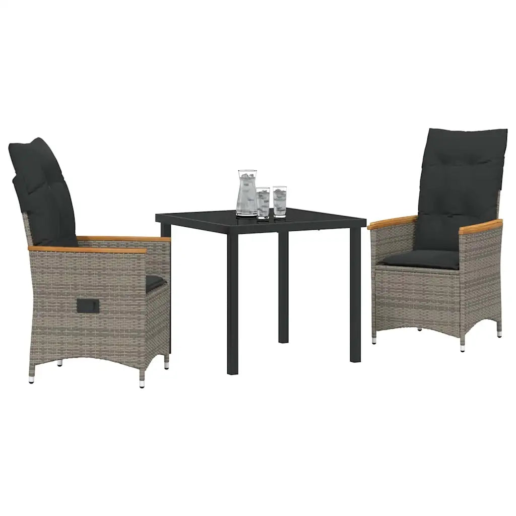 Set da Pranzo per Giardino con cuscino 3 pcs Grigio polyrattan