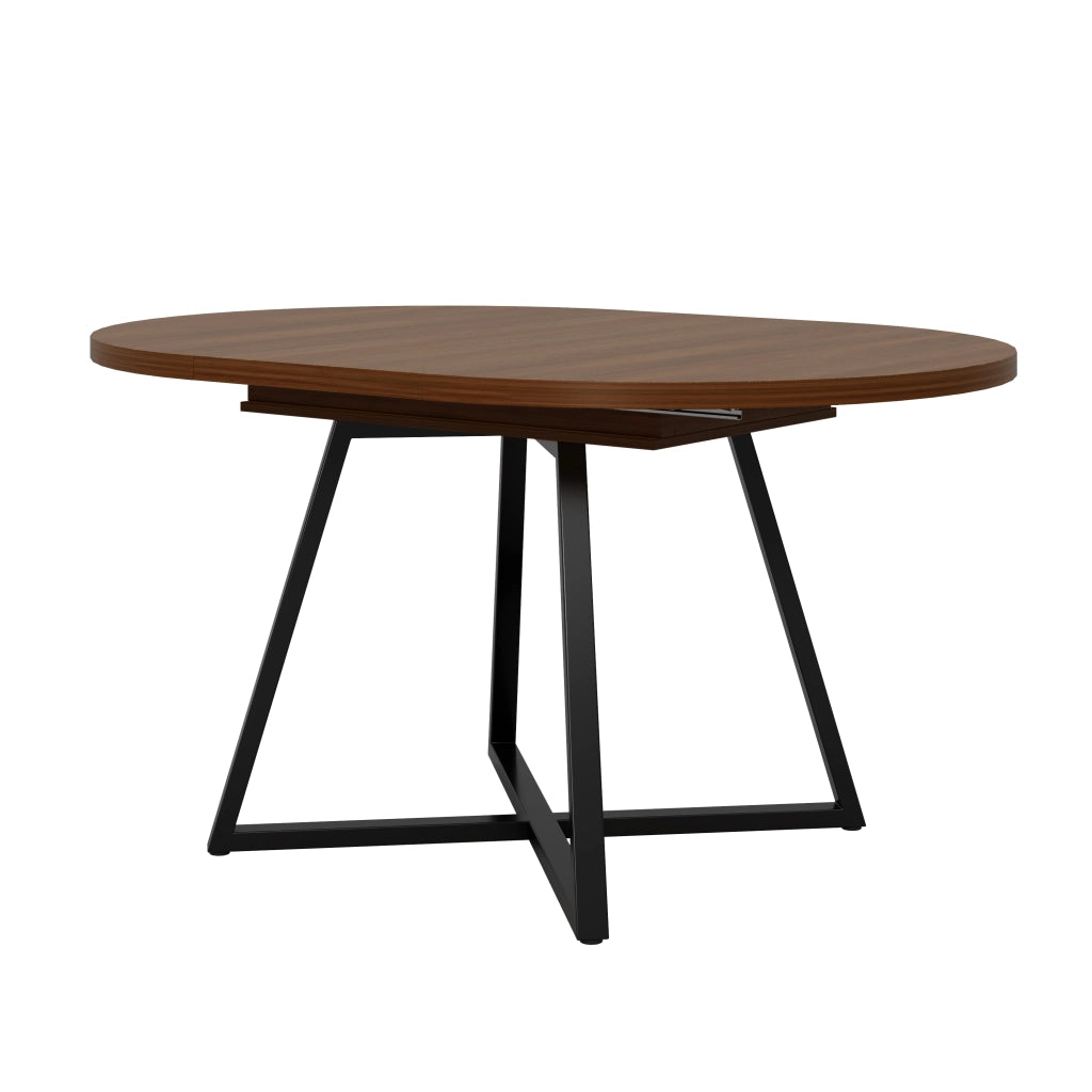 Tavolo allungabile 100/140x100 cm in MDF colore noce, piano spesso 3 cm, struttura in metallo, per 4-6 persone