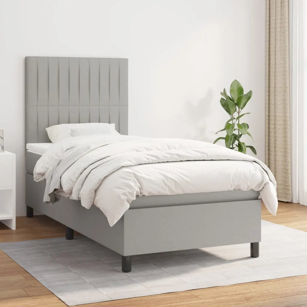 Letto singolo | Letto per adulti | Giroletto a Molle con Materasso Grigio Chiaro 80x200 cm Tessuto