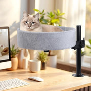 Letto per gatti per ufficio, senza perforazione, girevole 360°, regolabile in altezza, casa per gatti elevata sopra il tavolo, tiene vicini i gatti e la zona di lavoro (Grigio, XL)