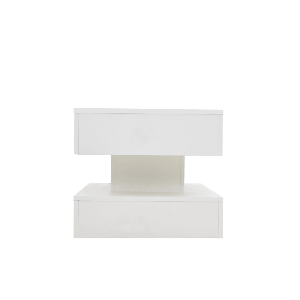 TAVOLO da caffè regolabile 100x50x42 cm bianco con LED, presa EU e vano nascosto