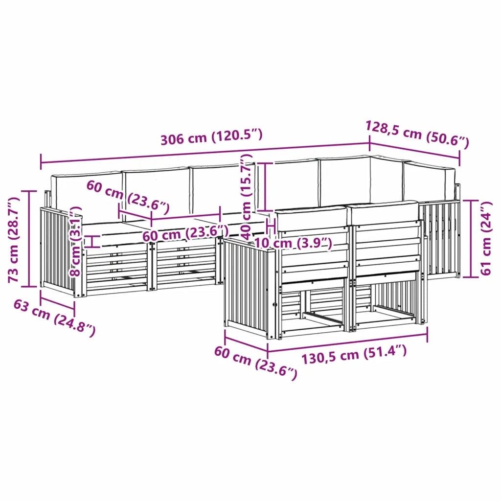 Set divani 8 pcs Naturale e Antracite Legno di Acacia Massello 3375007