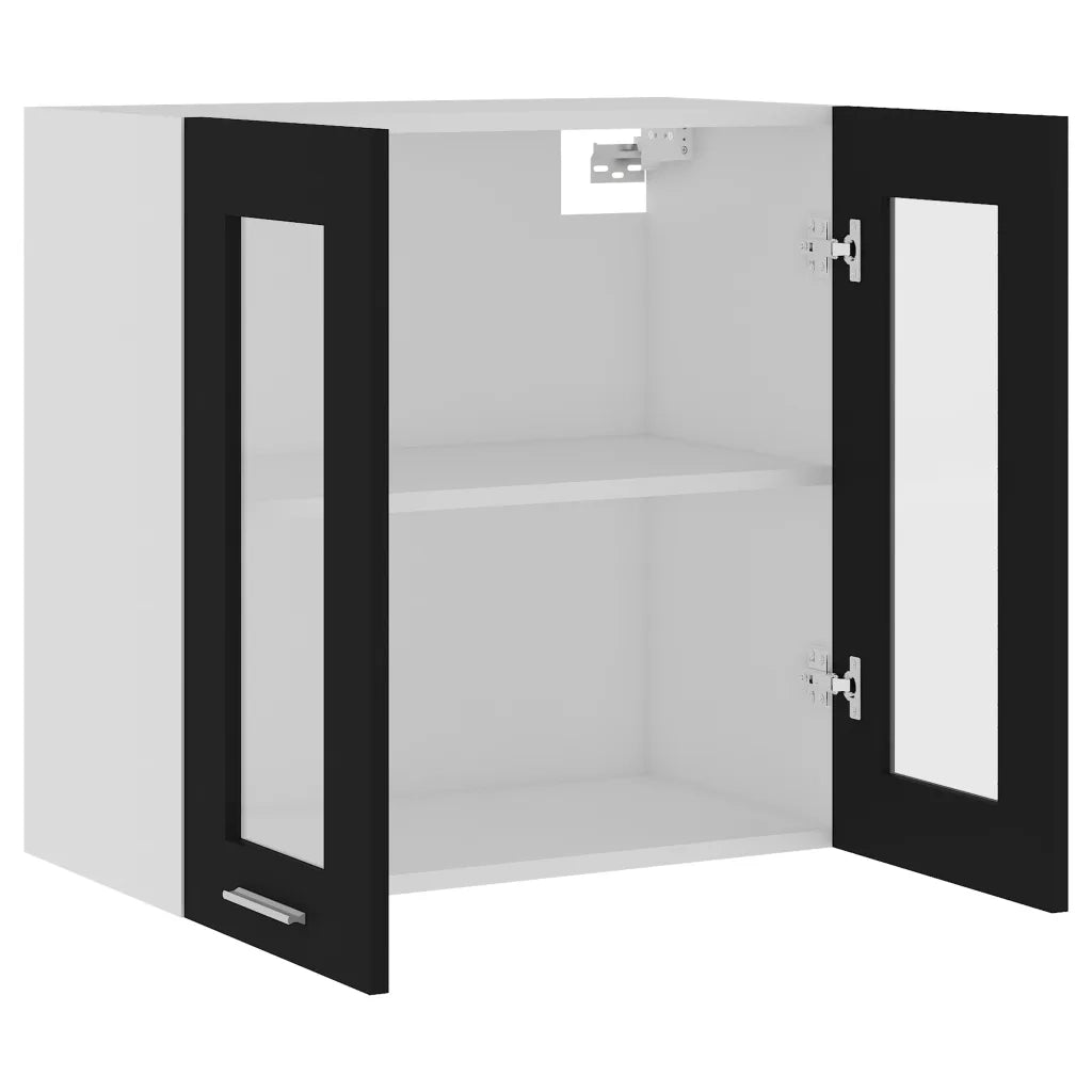 Armadio pensile | Mobile Pensile con Vetro ¡°Lyon¡± Nero 60x31x60 cm