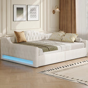 Letto 140x200 cm con LED e contenitore in MDF e compensato beige