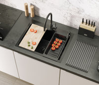 Lavello In Acciaio Luke 110 Workstation Black con rubinetto da cucina
