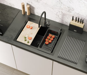 Lavello In Acciaio Luke 110 Workstation Black con rubinetto da cucina
