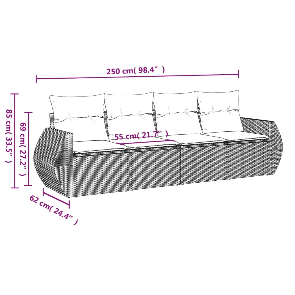 Set Divano da Giardino 4 pz | Set Salotto da Giardino con Cuscini Beige in Polyrattan