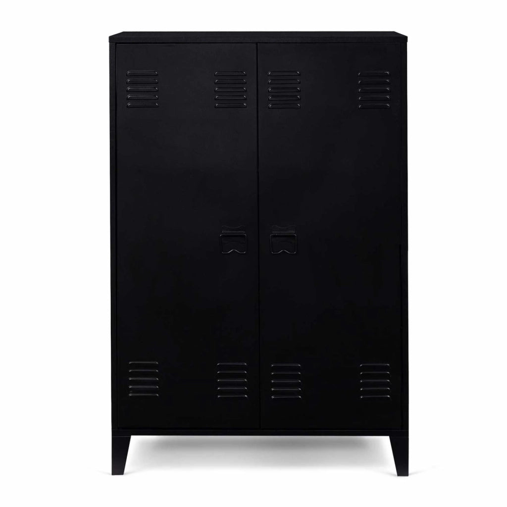 IDMarket - Armadio basso a 2 ante in metallo nero, design industriale ESTER