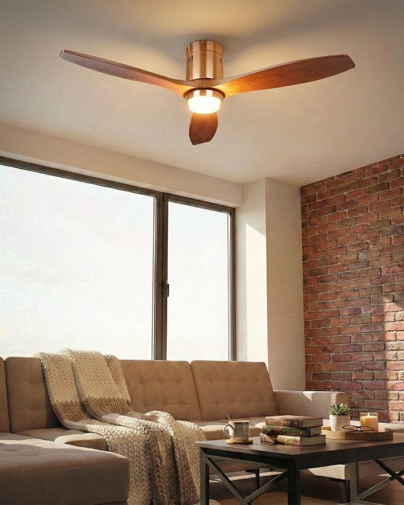 Ventilatore da soffitto con telecomando in legno marrone Moderno soggiorno scandinavo