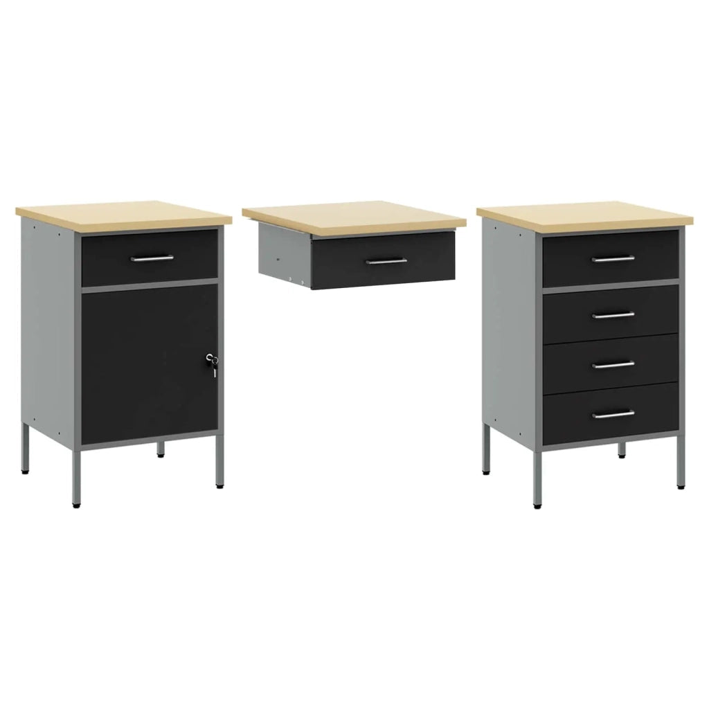 Mobile da lavoro 8 pcs Nero Legno ingegnerizzato e acciaio 3321464