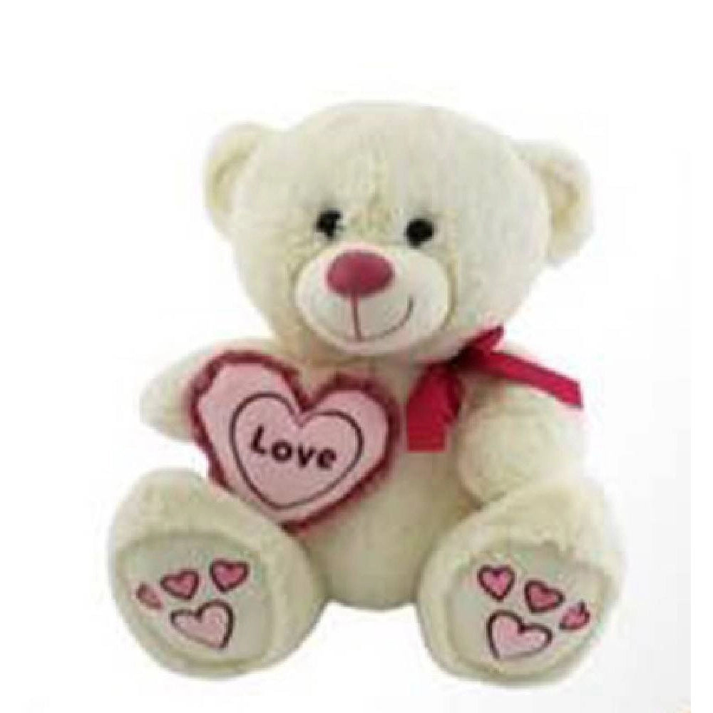 Trade Shop - Orso Con Cuore Love E Fiocco 25 Cm Peluche Pupazzo San Valentino 2 Colori 67808 -
