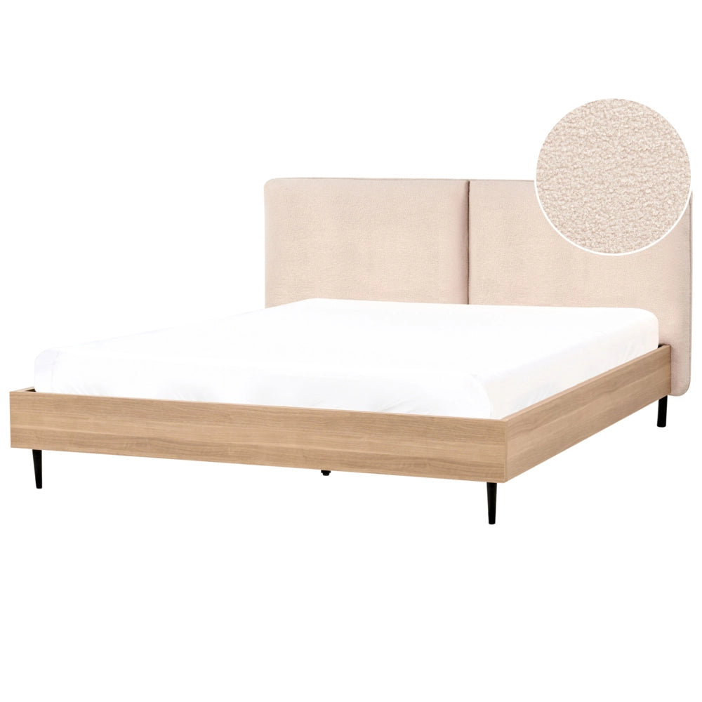 Letto matrimoniale con rete in tessuto bouclè beige 180 x 200 cm stile moderno camera da letto