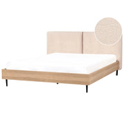 Letto matrimoniale con rete in tessuto bouclè beige 180 x 200 cm stile moderno camera da letto