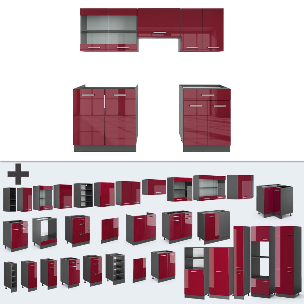 Vicco Cucina componibile Rosso lucido/antracite 200 cm , PL Rovere