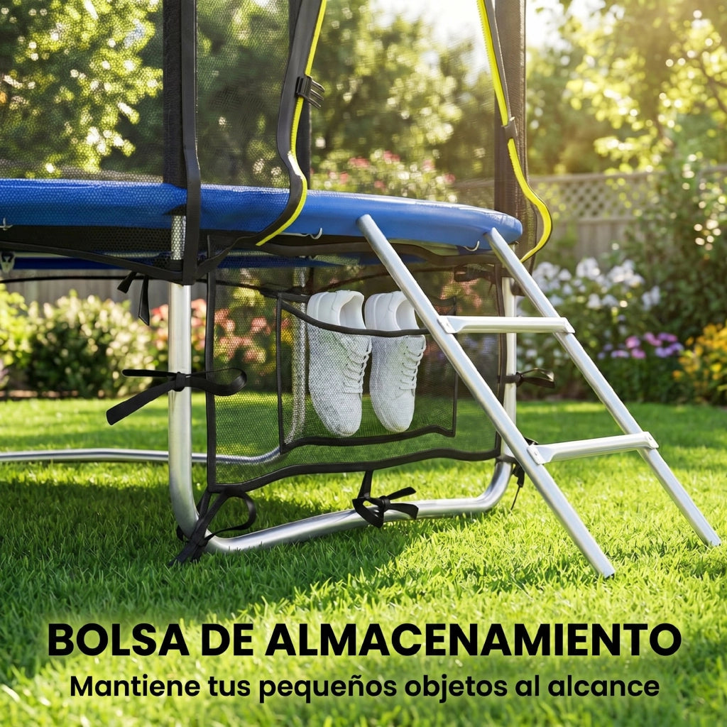 Trampolino Elastico Esterno 183 cm con Rete di Sicurezza e Scala ¨C Zephmum ¨C Blu