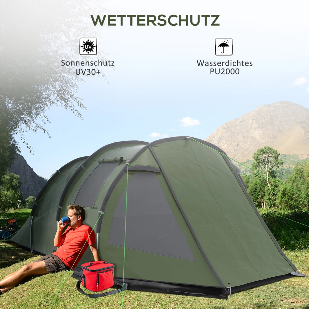 Tenda da campeggio 3-4 persone 2 stanze verde ¨C zephmum ¨C 4,75x2,64x1,72 m