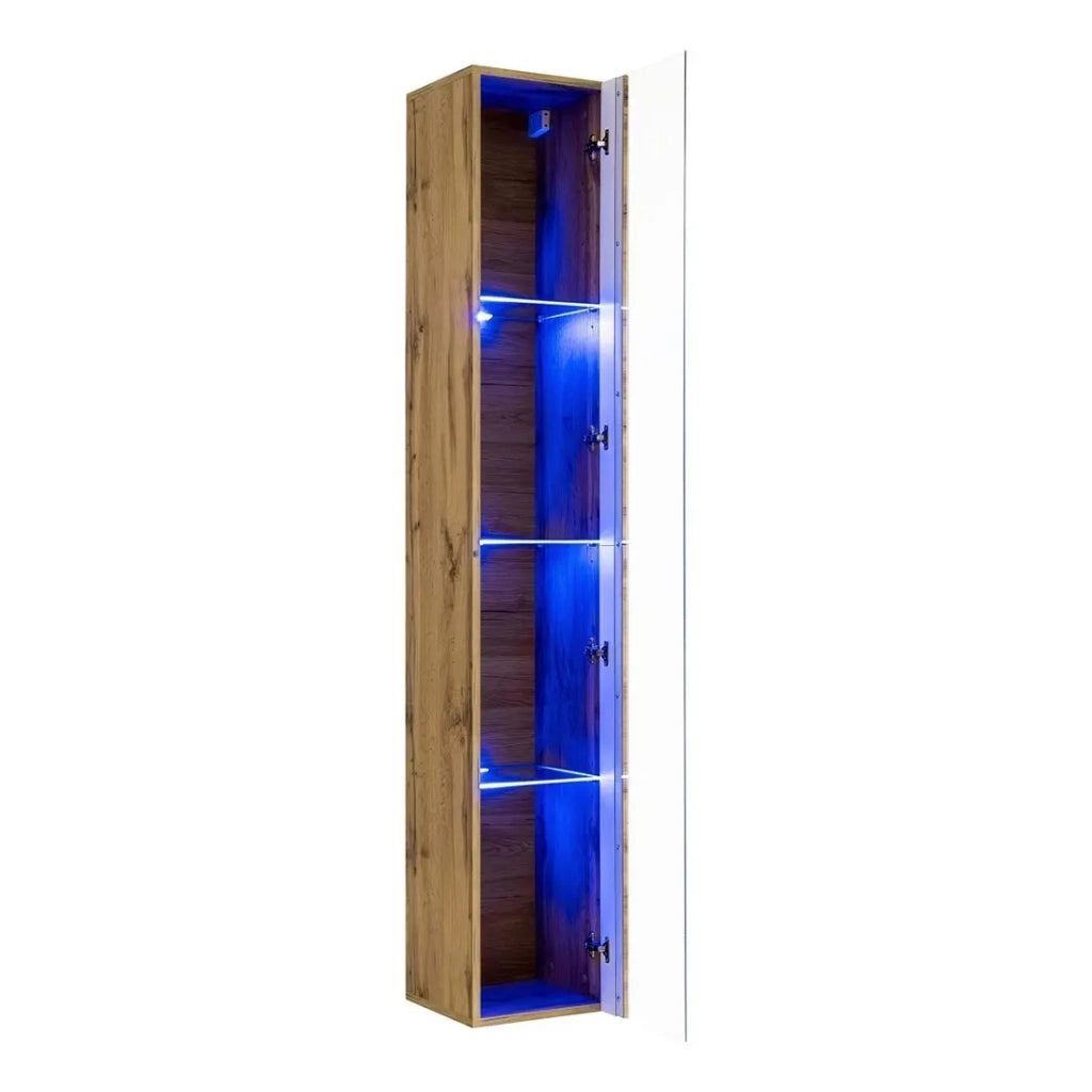 Vetrina sospesa colore quercia Wotan con 1 porta a vetro e illuminazione LED inclusa. Collezione SWITCH.